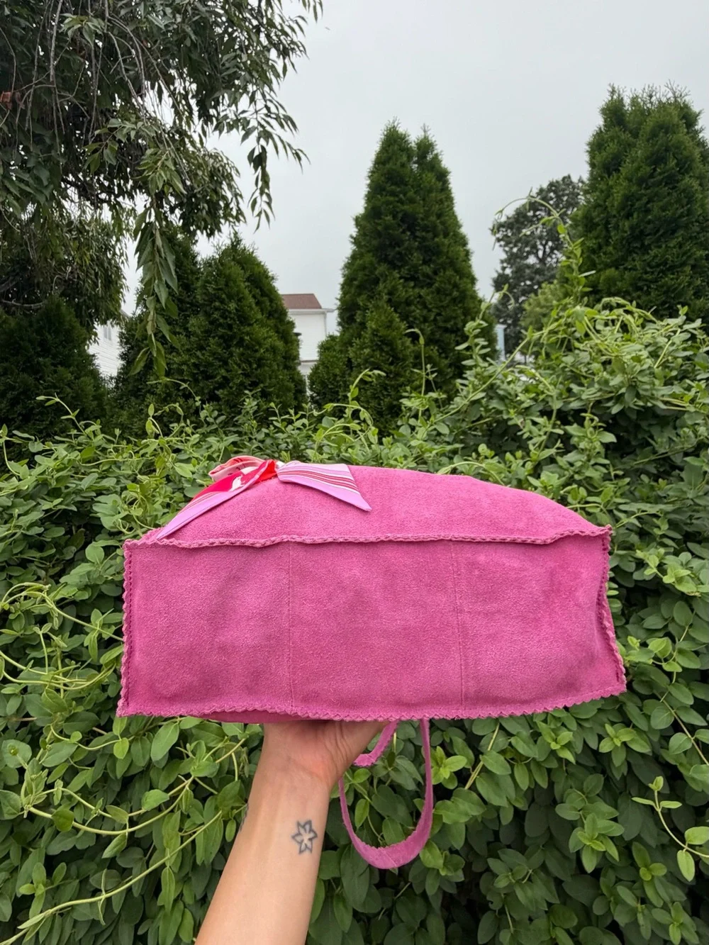 Pink Suede Vintage Leather Boho Tote Bag Genuine Leather Shoulder Purse